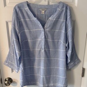 CJ Banks Linen Blend Tunic Crochet Lace Trim 3/4 sleeves Size 1X